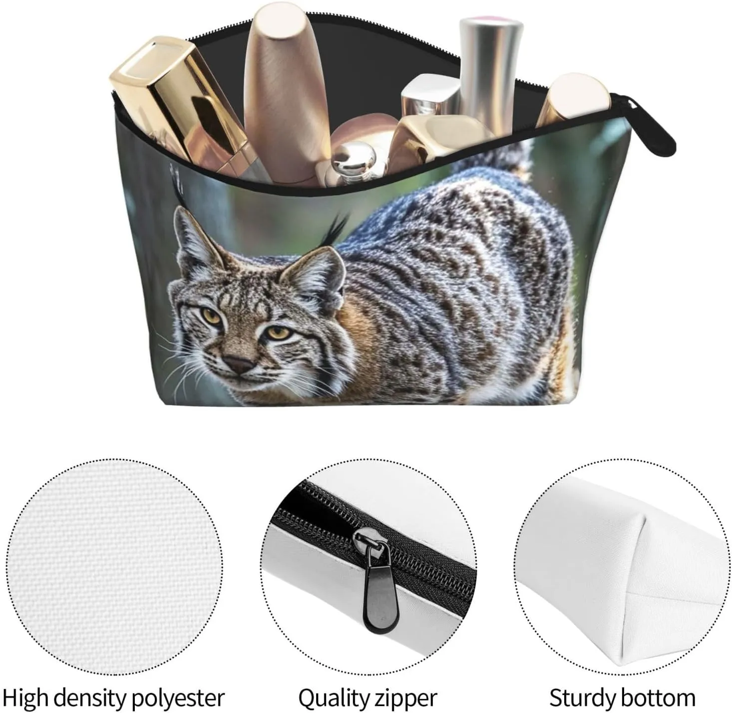 Cosmetic Bag Portable Makeup Bag Wild bobcat Toiletry Bag Large Capacity Zipper Pouch Waterproof Toiletry Pouch Makeup Organizer Case for Women Men