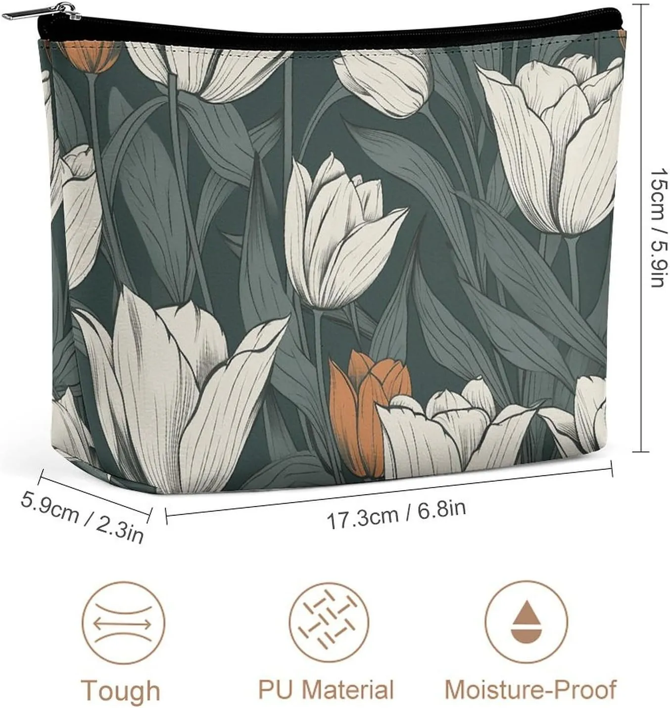 Cosmetic Bag Travel Makeup Bag Waterproof Toiletry Bag Hand Drawn Flower Pattern Makeup Organizer Case Portable Toiletry Pouch Large Capacity Zipper Pouch for Women Men
