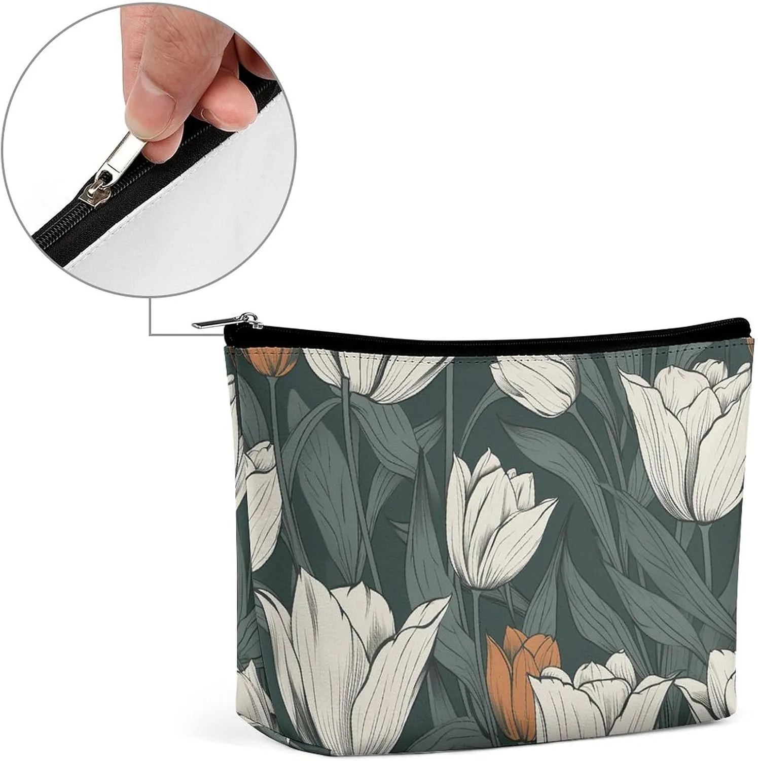 Cosmetic Bag Travel Makeup Bag Waterproof Toiletry Bag Hand Drawn Flower Pattern Makeup Organizer Case Portable Toiletry Pouch Large Capacity Zipper Pouch for Women Men