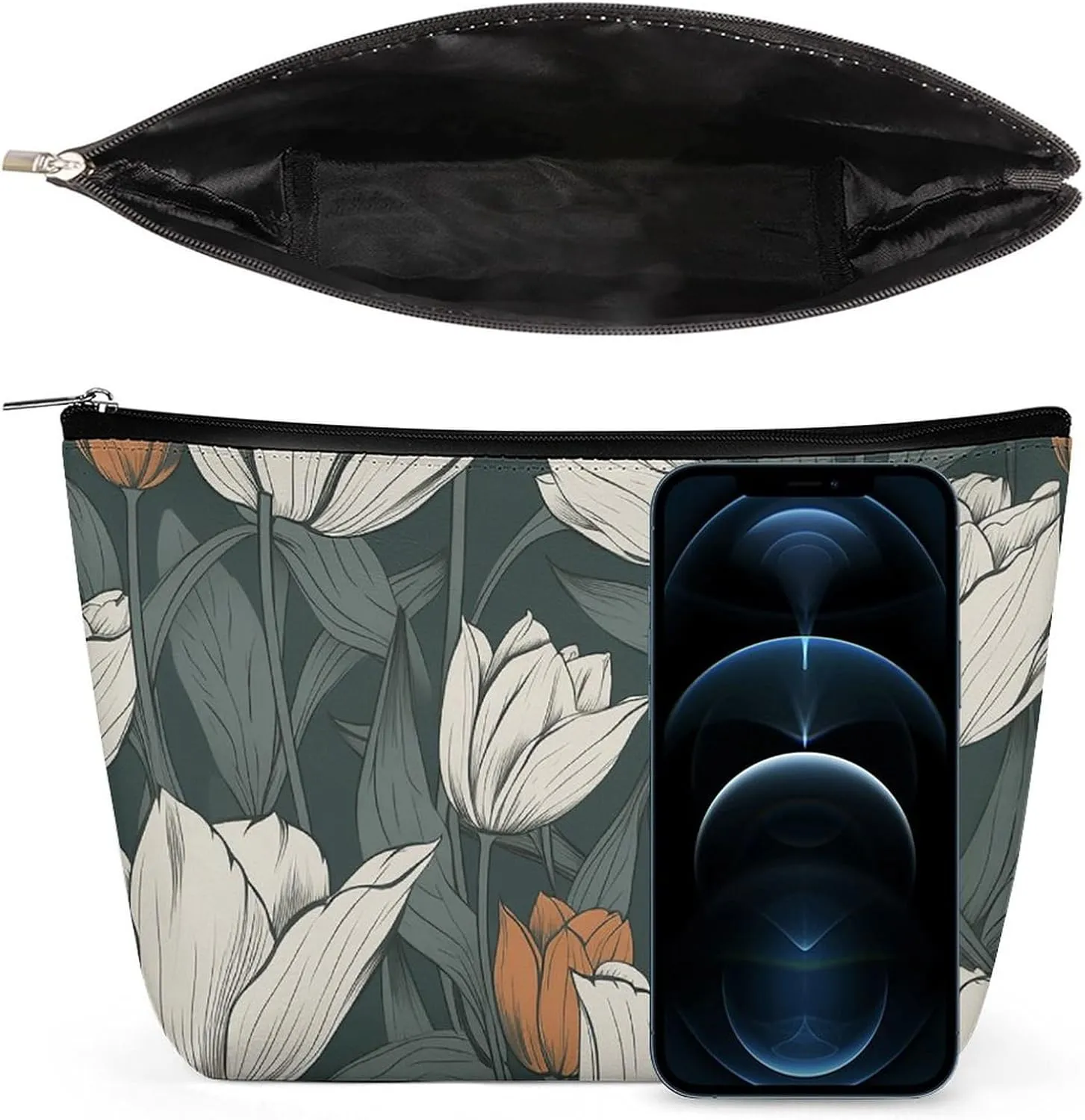 Cosmetic Bag Travel Makeup Bag Waterproof Toiletry Bag Hand Drawn Flower Pattern Makeup Organizer Case Portable Toiletry Pouch Large Capacity Zipper Pouch for Women Men