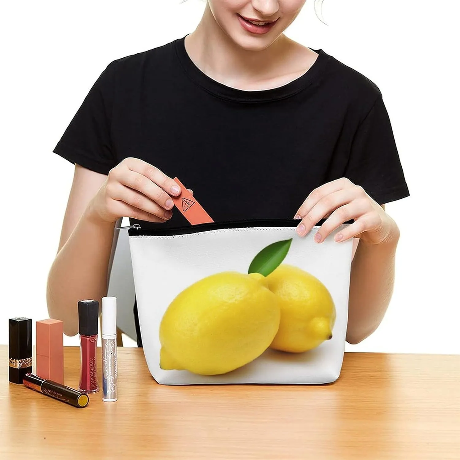 Cosmetic Bag Travel Makeup Bag Waterproof Toiletry Bag Lemon Makeup Organizer Case Portable Toiletry Pouch Large Capacity Zipper Pouch for Women Men