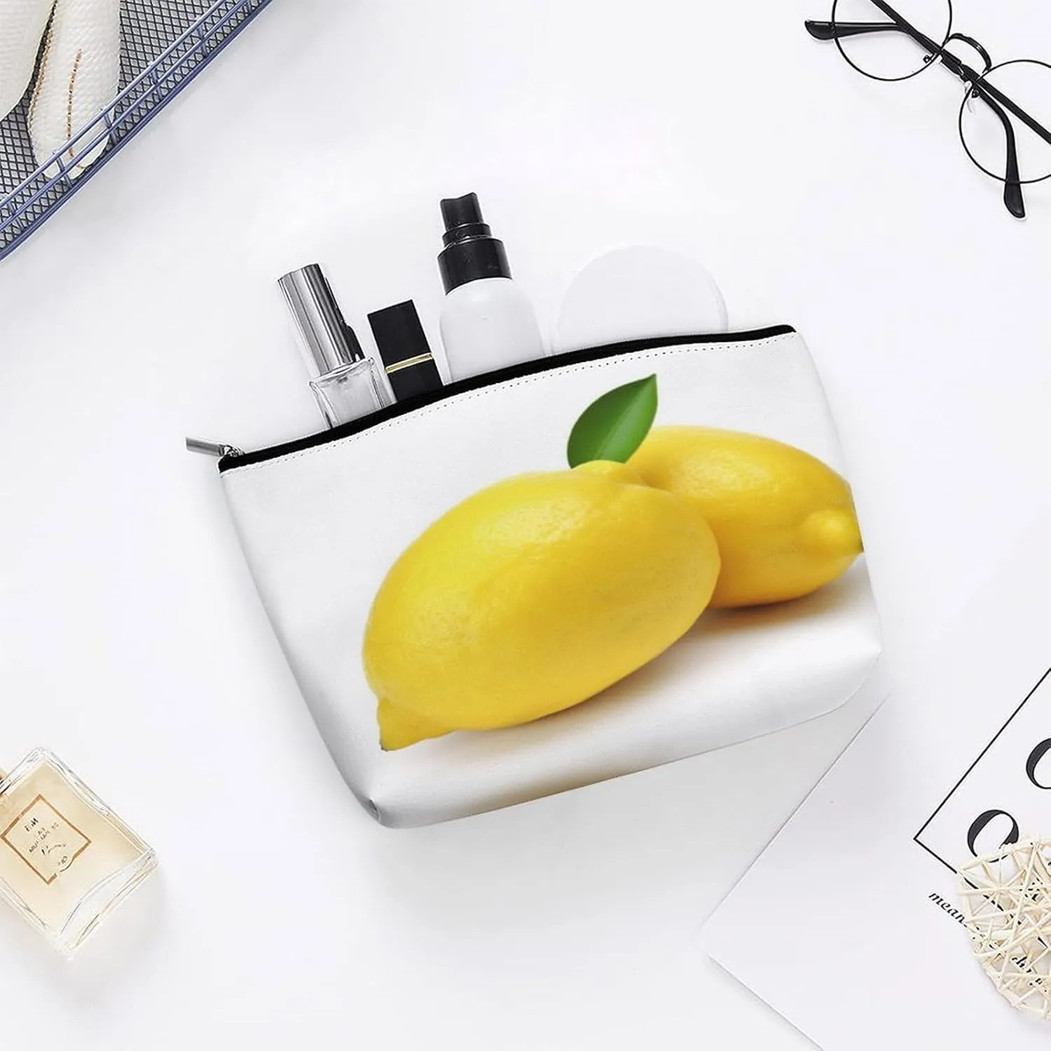 Cosmetic Bag Travel Makeup Bag Waterproof Toiletry Bag Lemon Makeup Organizer Case Portable Toiletry Pouch Large Capacity Zipper Pouch for Women Men