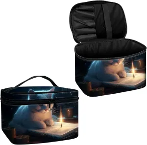 Cosmetic Bags for Women with Dividers, Cute Makeup Bags Travel Bag with Handle Designs, Large Capacity Wash Bag Portable Cosmetic Organizer Storage Case for Ladies Accessories, Candle Cat