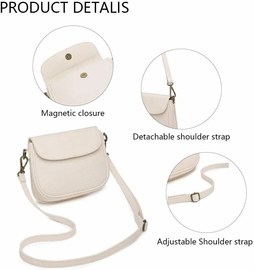 cotton canvas Magnetic buttons Crossbody bag with removable long and short shoulder strap