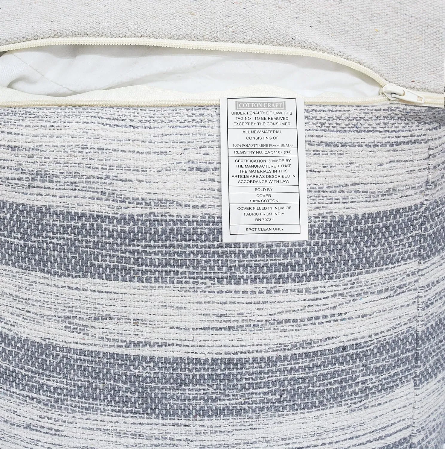 COTTON CRAFT Handwoven Stripe Dhurrie Pouf - Ottoman Foot Stool Bean Bag - Dorm Bedroom Home Décor Accent Seating - Boho Modern Comfortable Prefilled Cotton Pouf Footrest - 16 inch Square - Blue