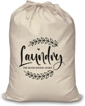 Cotton Laundry Bag for Clothes - Travel Organizer - Eco-Friendly 100% Pure Cotton Drawstring Bag - Large Size - Hanging Laundry Bag Foldable and Washable Never ending story (Pack Of 1)