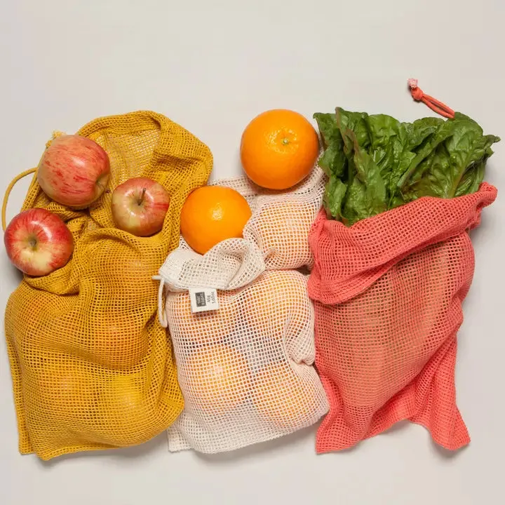 Cotton Mesh Produce Bag Set - Coral