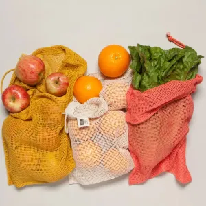 Cotton Mesh Produce Bag Set - Coral