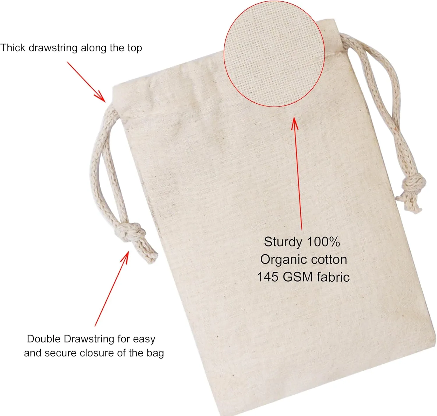 Cotton Muslin Bags, 100% Organic Cotton with Double Drawstring. Premium Quality Reusable Eco-Friendly Natural Muslin Bags. (25, 12 x 16 Inches)