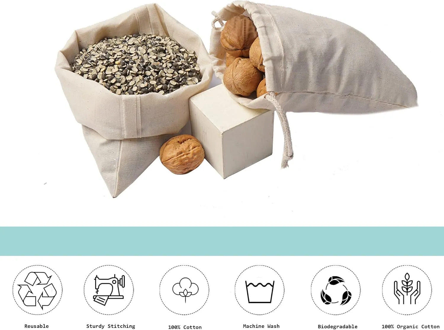 Cotton Muslin Bags, 100% Organic Cotton with Double Drawstring. Premium Quality Reusable Eco-Friendly Natural Muslin Bags. (25, 12 x 16 Inches)