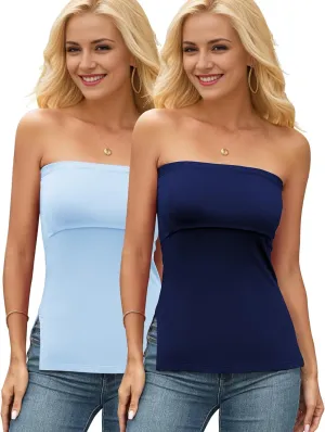 Cotton Tube Tops for Women Side Split Strapless Top Sexy Double Layer Bandeau Top 2 Packs
