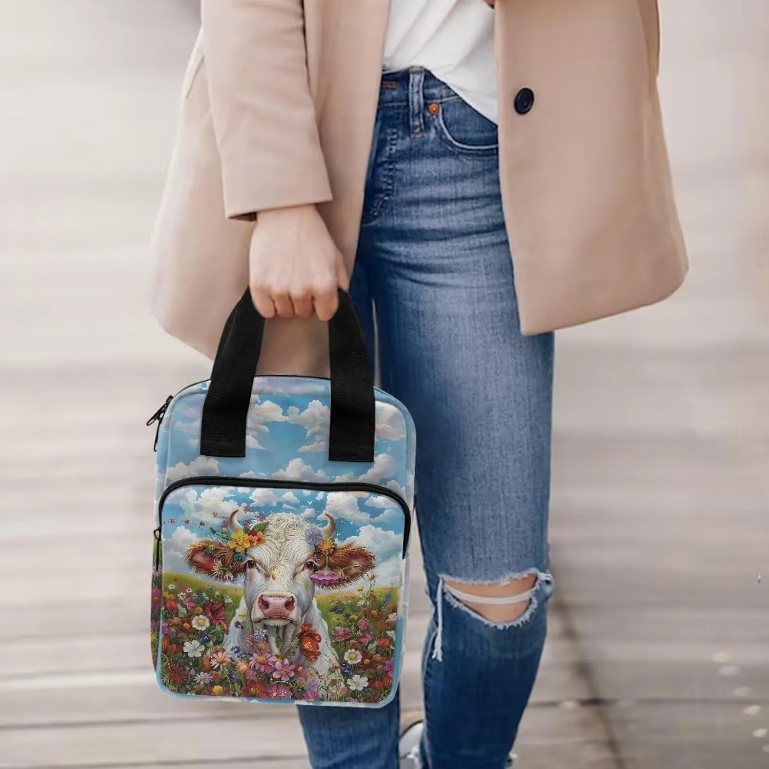 Cow Flower Sky Bible Cover Case for Women Men Waterproof Large Bible Case with Pen Slots Stylish Bible Accessories Supplies for Traveling, Picnic