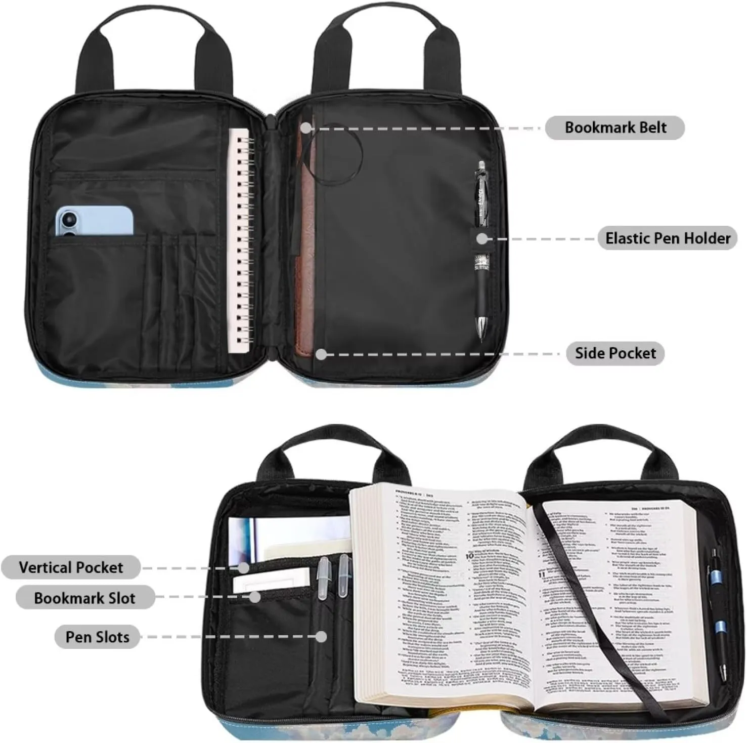 Cow Flower Sky Bible Cover Case for Women Men Waterproof Large Bible Case with Pen Slots Stylish Bible Accessories Supplies for Traveling, Picnic