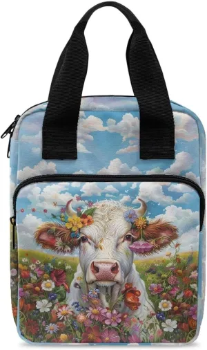 Cow Flower Sky Bible Cover Case for Women Men Waterproof Large Bible Case with Pen Slots Stylish Bible Accessories Supplies for Traveling, Picnic
