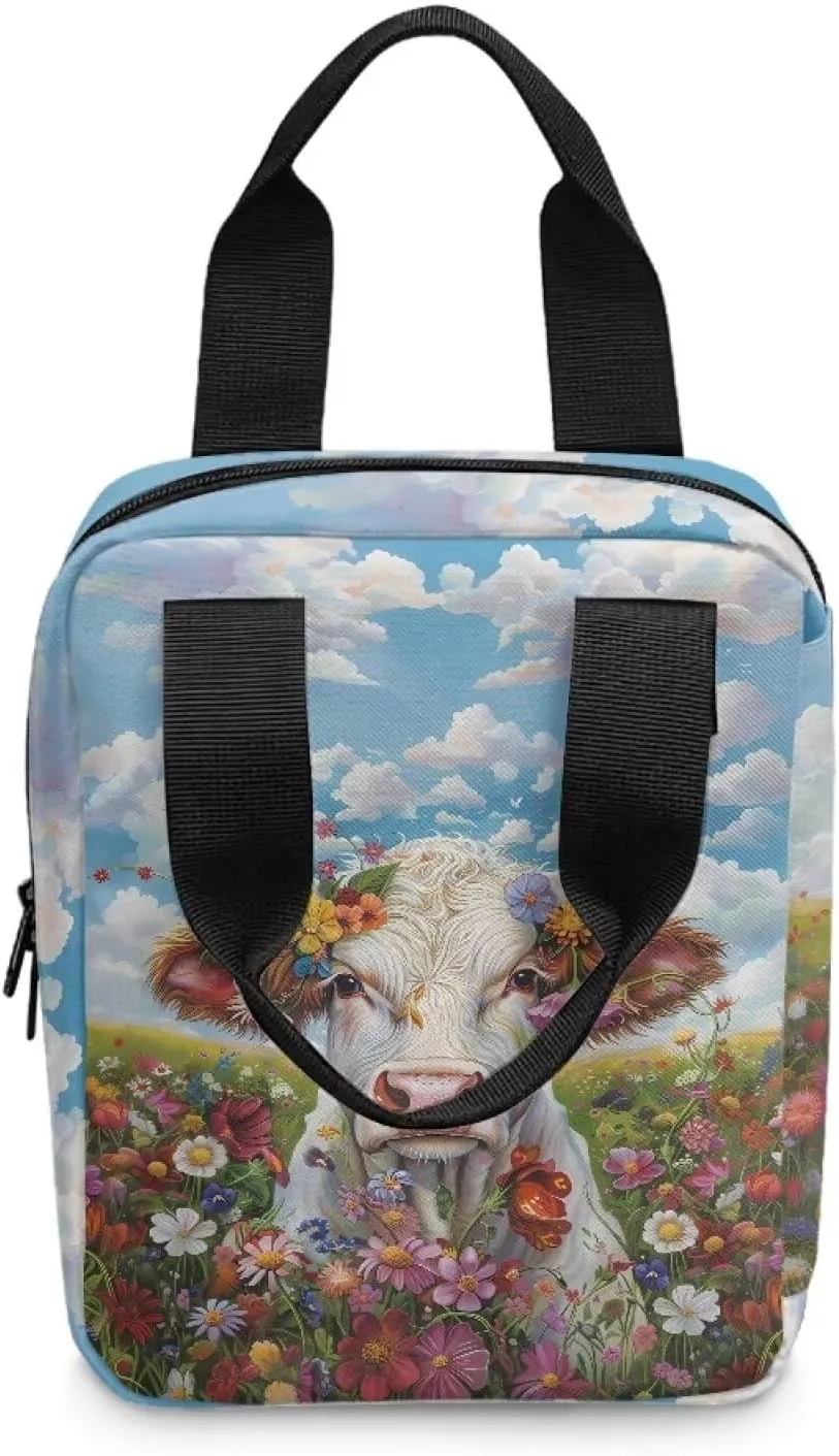 Cow Flower Sky Bible Cover Case for Women Men Waterproof Large Bible Case with Pen Slots Stylish Bible Accessories Supplies for Traveling, Picnic