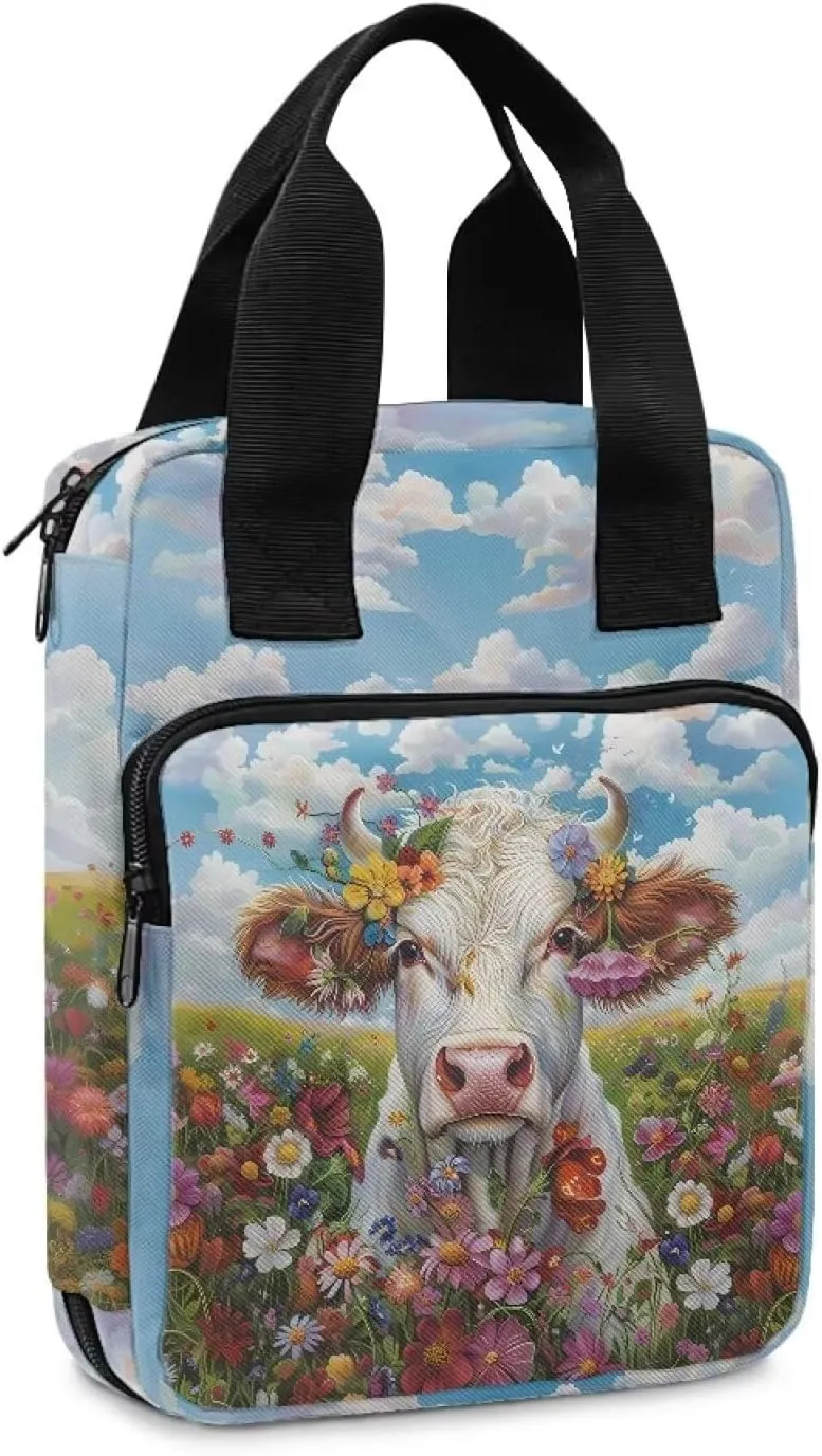 Cow Flower Sky Bible Cover Case for Women Men Waterproof Large Bible Case with Pen Slots Stylish Bible Accessories Supplies for Traveling, Picnic