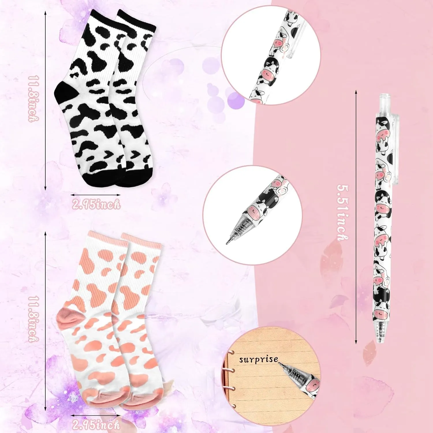 Cow Lover Gifts, Incluedes Cow Makeup Bag Travel Cosmetic Bags with Zipper, Cow Socks, Mini round Mirror, Christmas, Thanksgiving, Birthday Cow Gifts for Women Girls