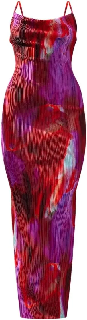 Cowl Neck Dress Sexy Strap Shoulder Pleated Maxi Dresses Summer Wedding Guest Dresses for Women