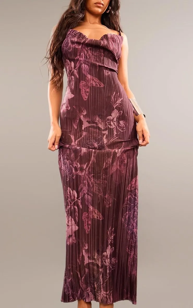 Cowl Neck Dress Sexy Strap Shoulder Pleated Maxi Dresses Summer Wedding Guest Dresses for Women