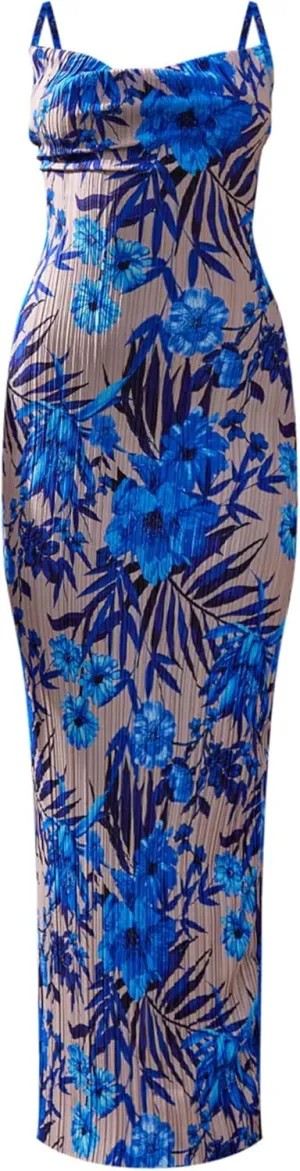 Cowl Neck Dress Sexy Strap Shoulder Pleated Maxi Dresses Summer Wedding Guest Dresses for Women
