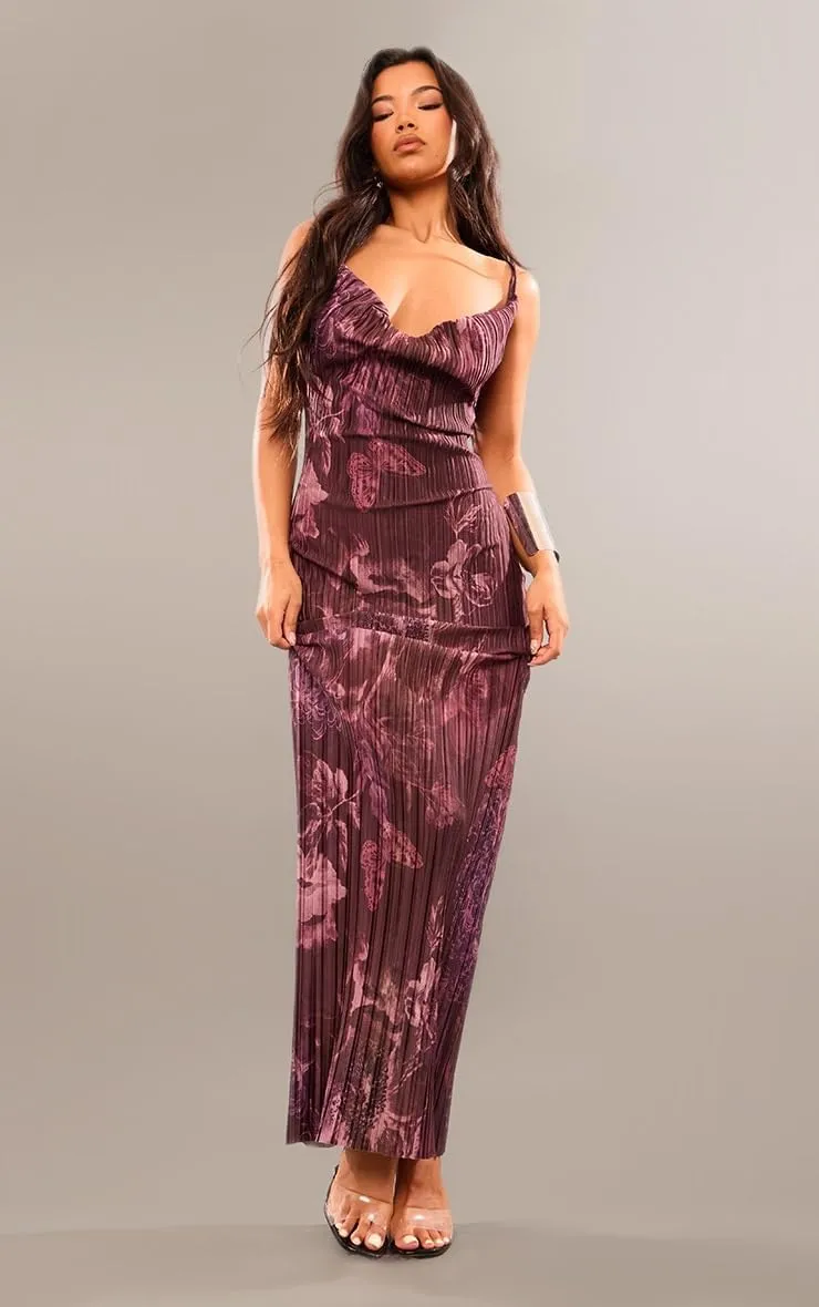 Cowl Neck Dress Sexy Strap Shoulder Pleated Maxi Dresses Summer Wedding Guest Dresses for Women