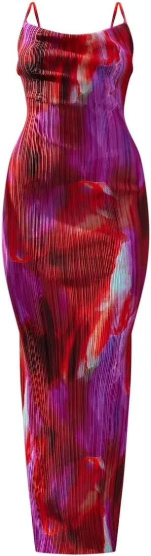 Cowl Neck Dress Sexy Strap Shoulder Pleated Maxi Dresses Summer Wedding Guest Dresses for Women