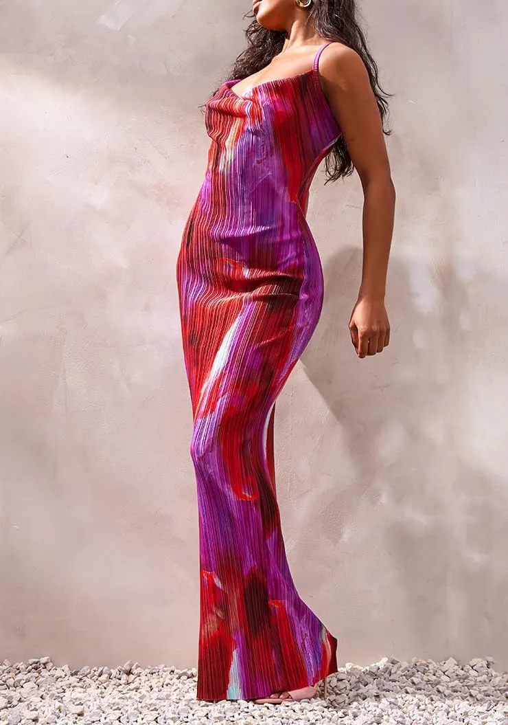 Cowl Neck Dress Sexy Strap Shoulder Pleated Maxi Dresses Summer Wedding Guest Dresses for Women