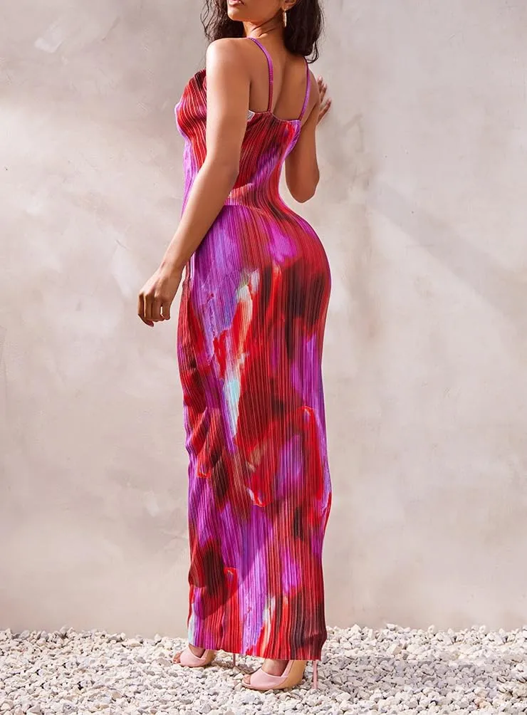 Cowl Neck Dress Sexy Strap Shoulder Pleated Maxi Dresses Summer Wedding Guest Dresses for Women