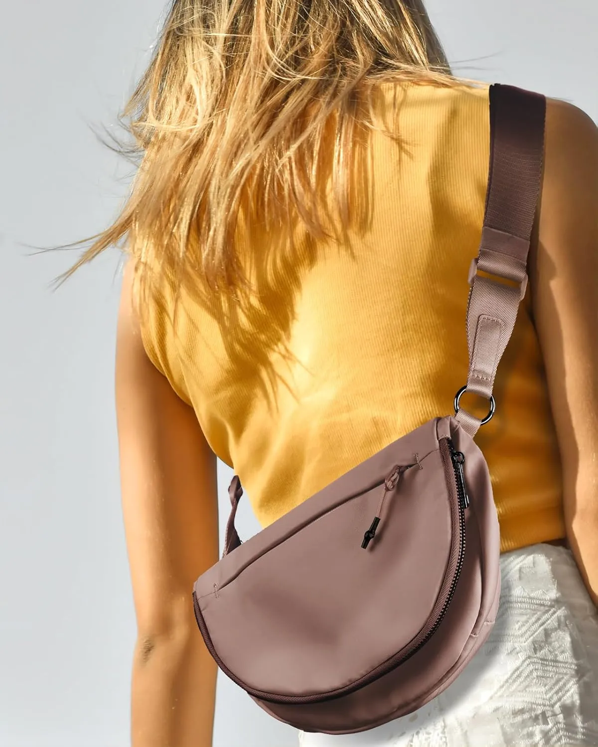 Crescent Bag for Women and Men, Fashion Medium Nylon Folding Crescent Moon Bag Single Shoulder Bag with Adjustable Strap
