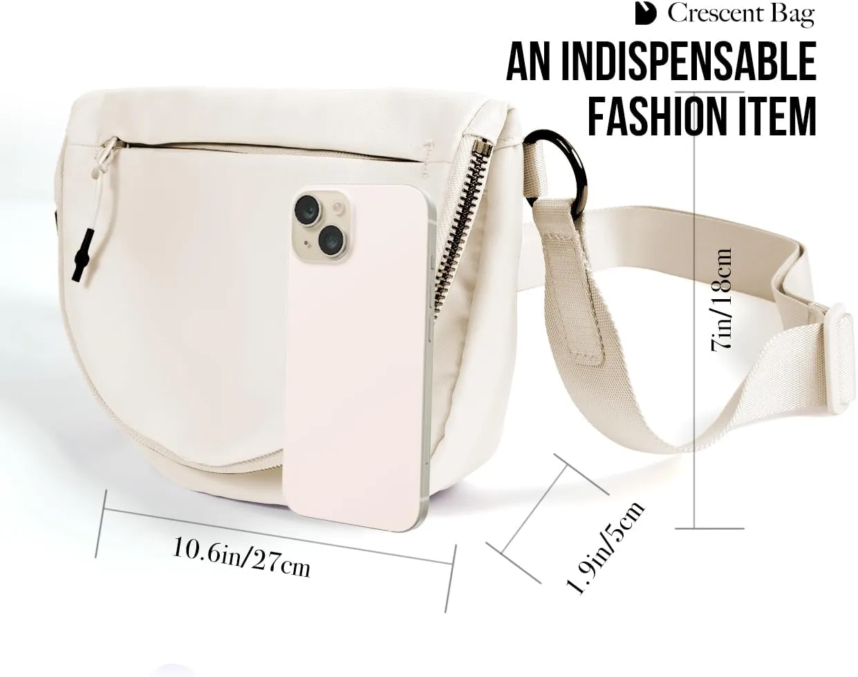 Crescent Bag for Women and Men, Fashion Medium Nylon Folding Crescent Moon Bag Single Shoulder Bag with Adjustable Strap