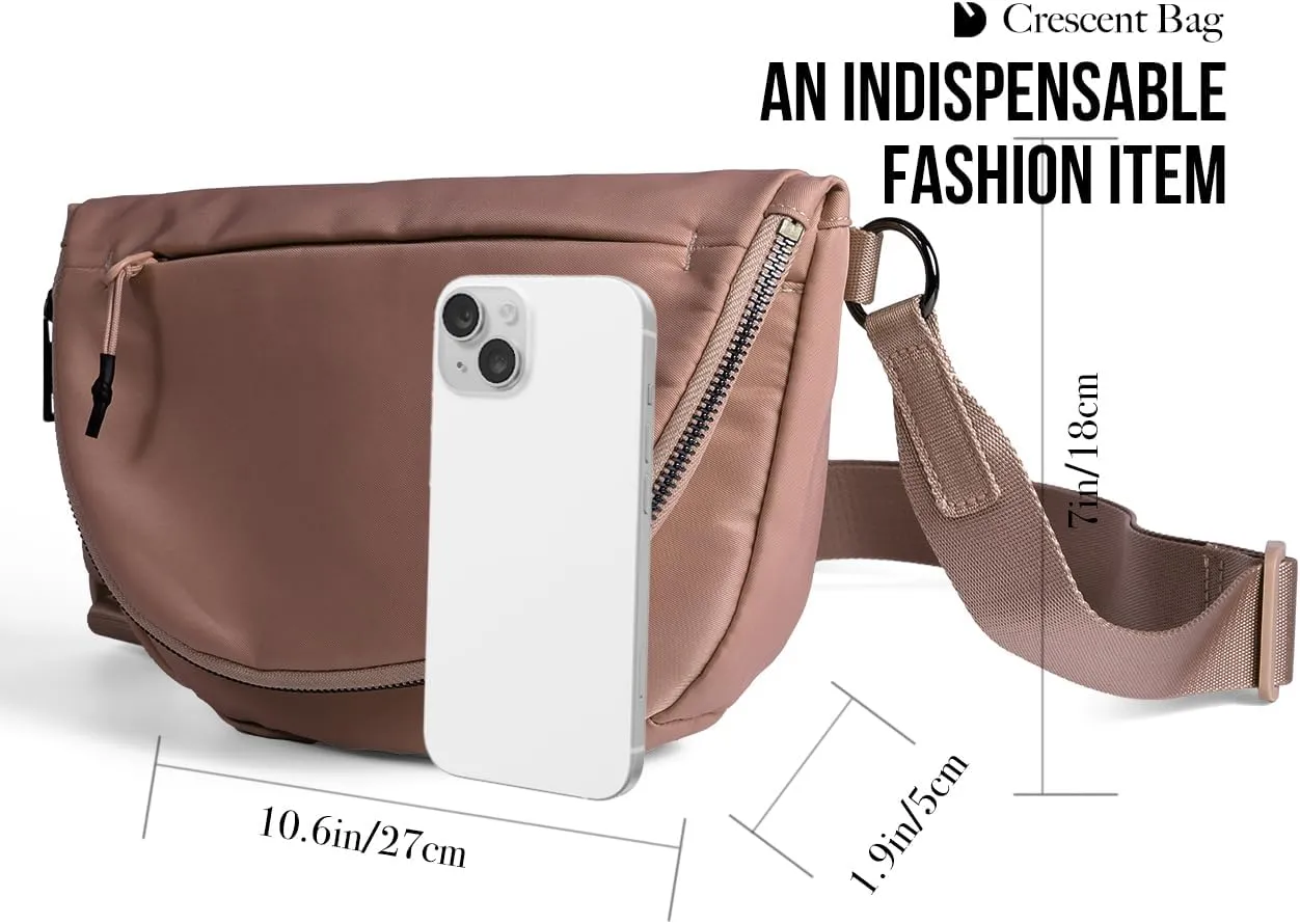 Crescent Bag for Women and Men, Fashion Medium Nylon Folding Crescent Moon Bag Single Shoulder Bag with Adjustable Strap