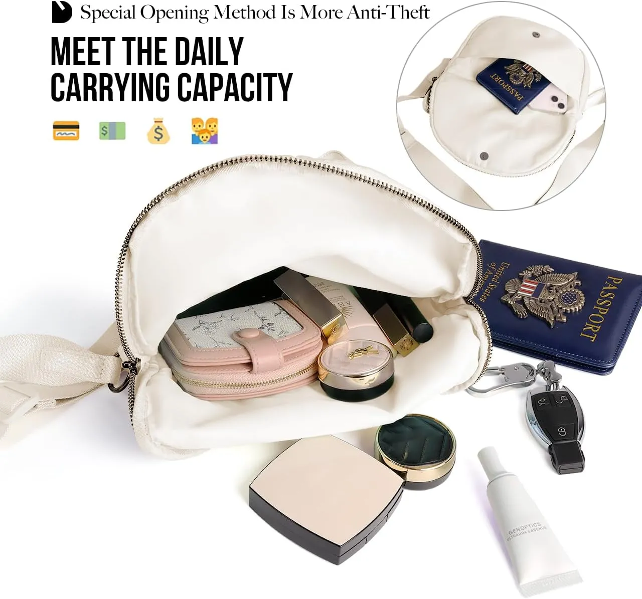 Crescent Bag for Women and Men, Fashion Medium Nylon Folding Crescent Moon Bag Single Shoulder Bag with Adjustable Strap