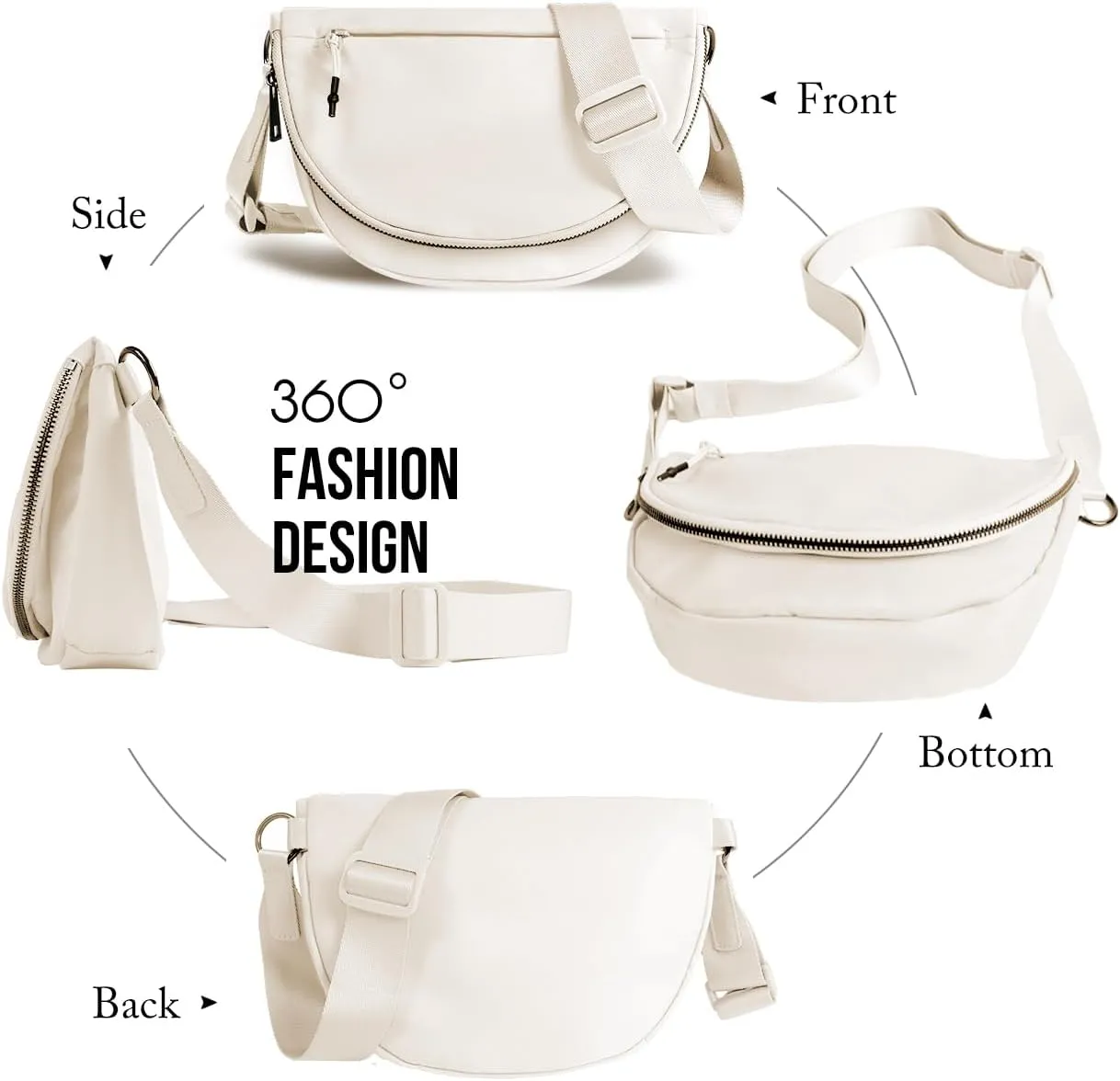 Crescent Bag for Women and Men, Fashion Medium Nylon Folding Crescent Moon Bag Single Shoulder Bag with Adjustable Strap