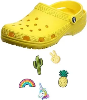 Crocs Mens and Womens Classic Clog w/Jibbitz Charms 5-Packs