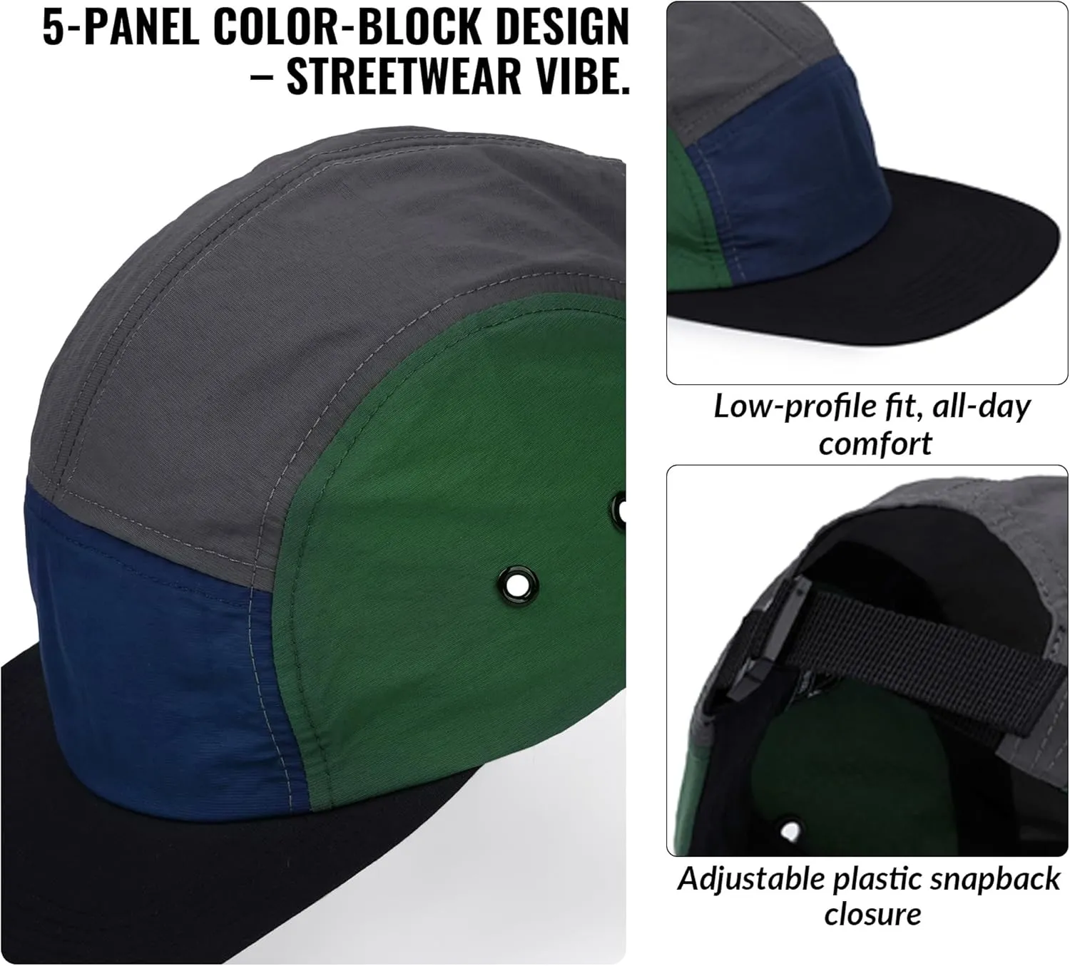 Croogo Men's 5 Panel Multi Color Baseball Cap UPF 50  Outdoor Trucker Hats Nylon Lightweight Golf Sports Cap Visor Hiphop Cap