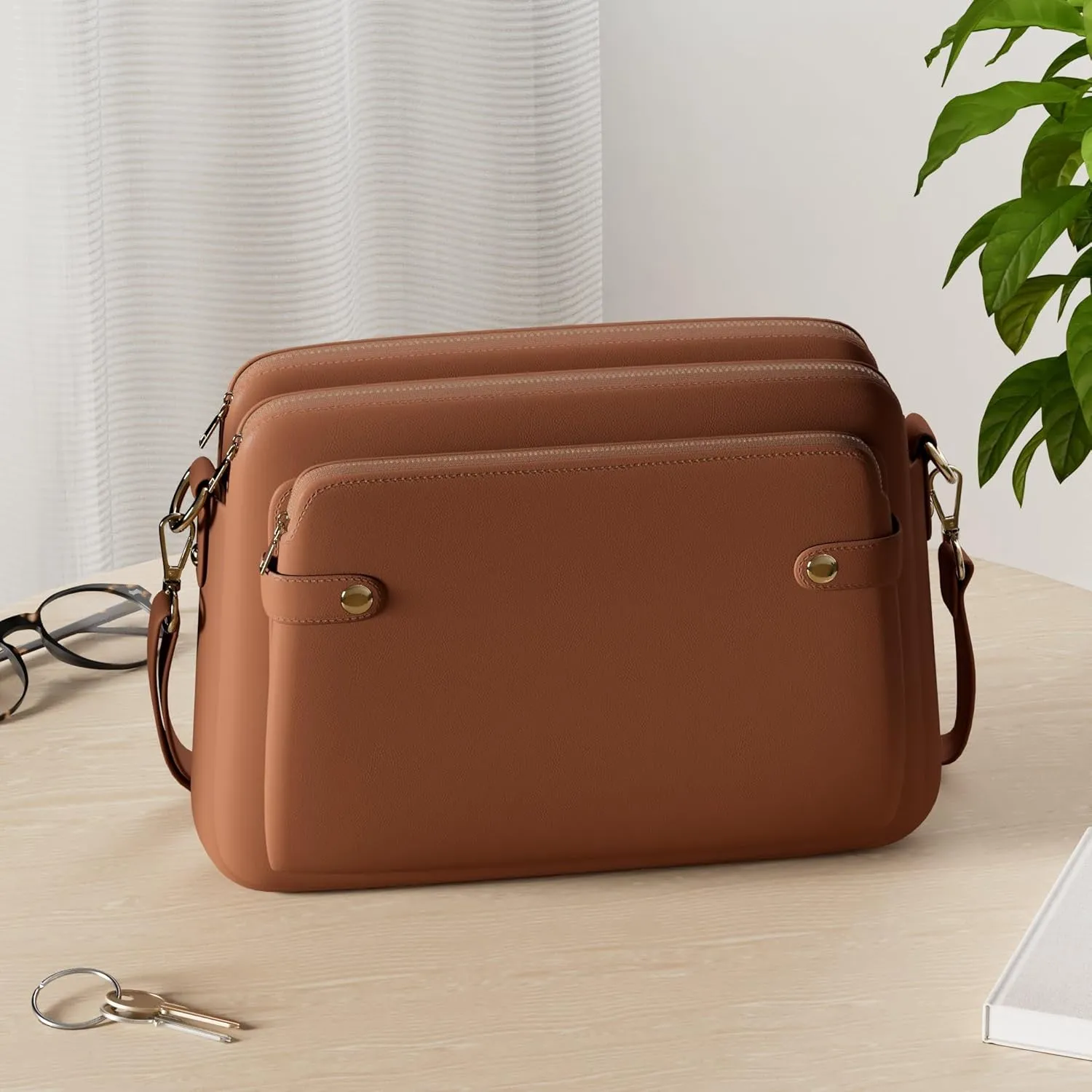 Crossbody Bags for Women Three-Layer Shoulder Bag Vegan Leather Multiple Compartments Handbag Purses Satchel Hobo Clutch 2024