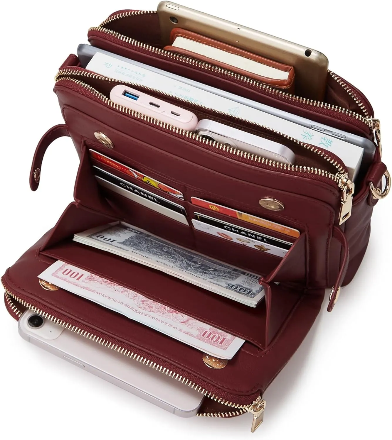 Crossbody Bags for Women Three-Layer Shoulder Bag Vegan Leather Multiple Compartments Handbag Purses Satchel Hobo Clutch