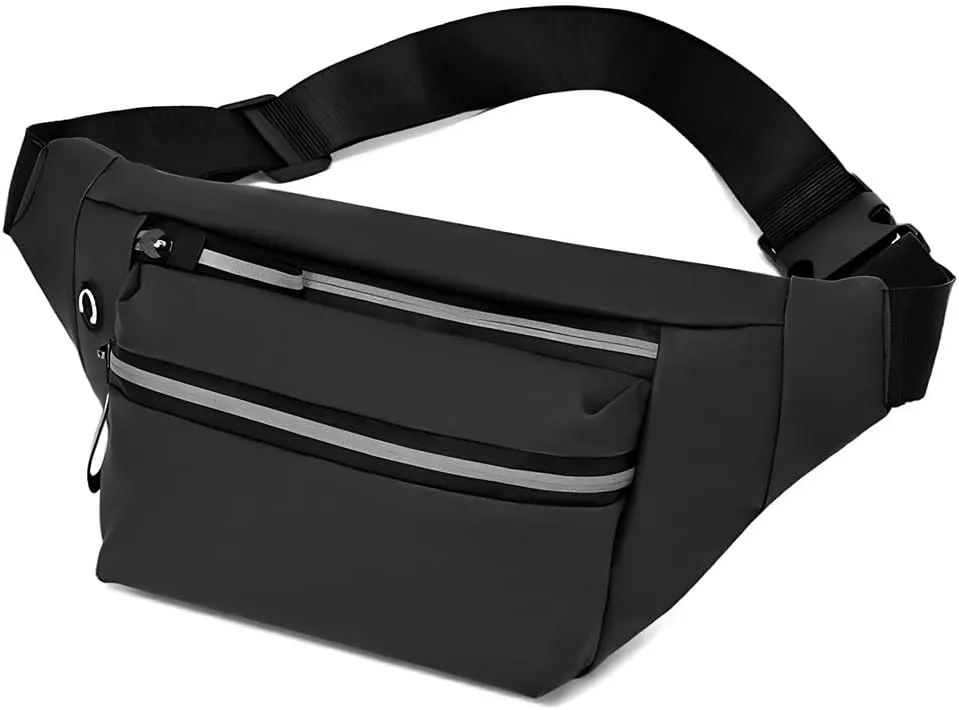 Crossbody Fanny Pack: Slim Waist Bag Sports Hip Pouch for Woman Man - Fashionable Travel Fannie Pack Runner Belt Bum Bag for Walking Jogging Hiking (Black)