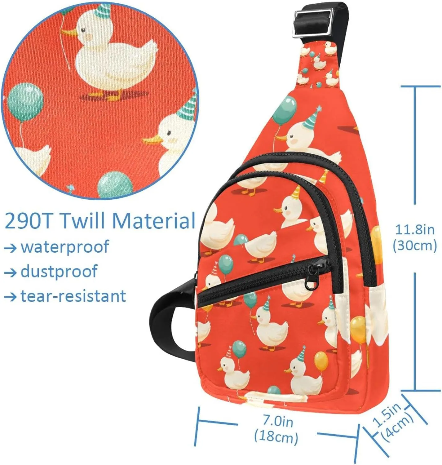 Crossbody Sling Backpack Sling Bag for Women Men, Balloon Duck Red Fanny Packs Chest Bag for Running Hiking