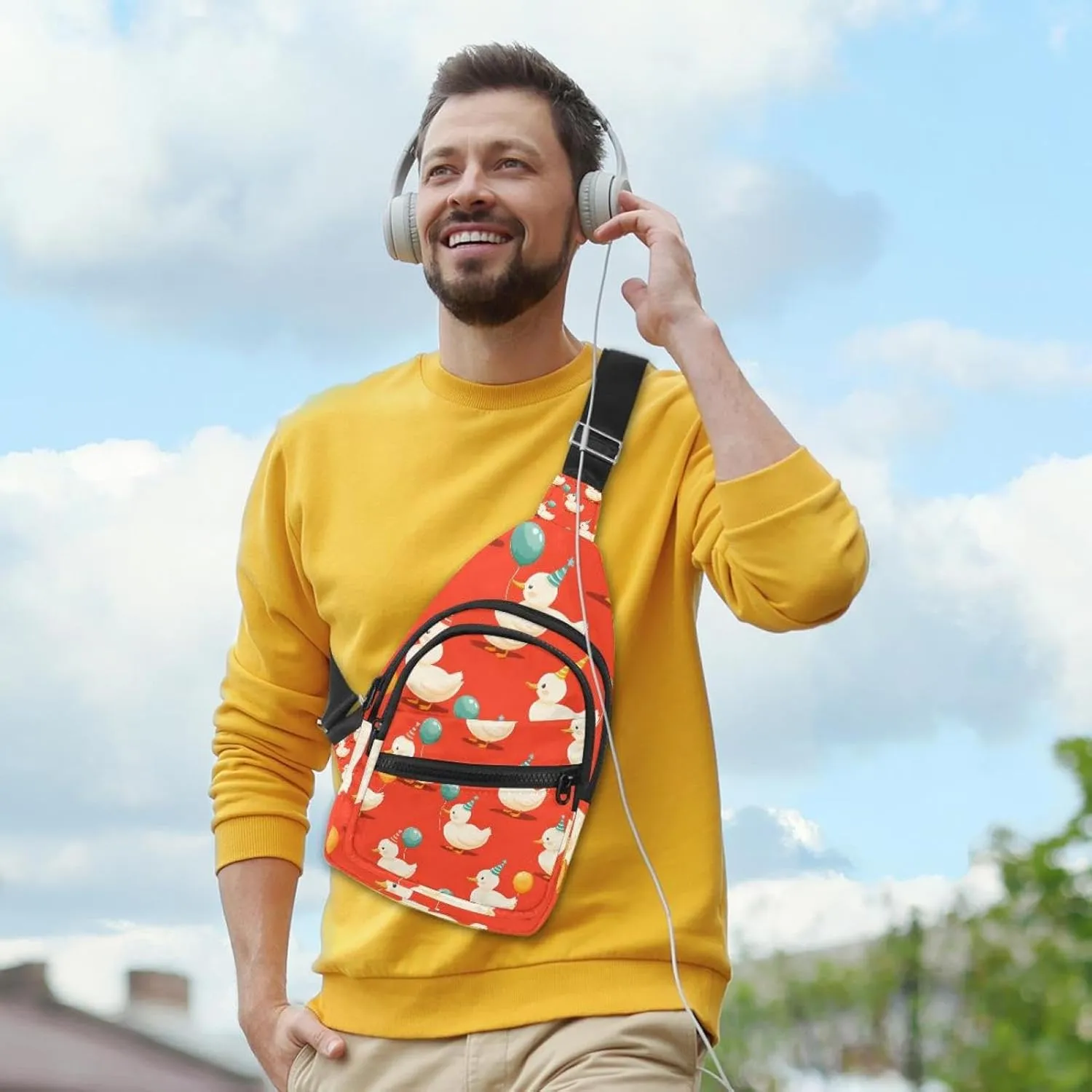 Crossbody Sling Backpack Sling Bag for Women Men, Balloon Duck Red Fanny Packs Chest Bag for Running Hiking