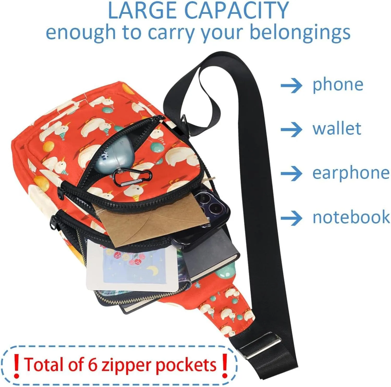Crossbody Sling Backpack Sling Bag for Women Men, Balloon Duck Red Fanny Packs Chest Bag for Running Hiking