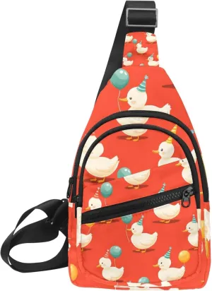 Crossbody Sling Backpack Sling Bag for Women Men, Balloon Duck Red Fanny Packs Chest Bag for Running Hiking