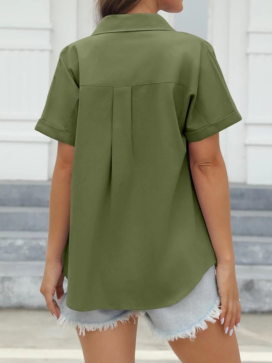 CUNLIN 100% Cotton Short Sleeve Shirts for Women Button Down Shirt Womens Blouses Casual Summer Tops with Pockets