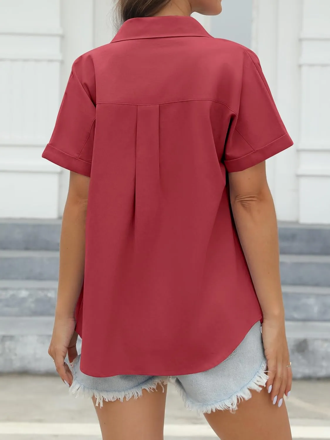 CUNLIN 100% Cotton Short Sleeve Shirts for Women Button Down Shirt Womens Blouses Casual Summer Tops with Pockets