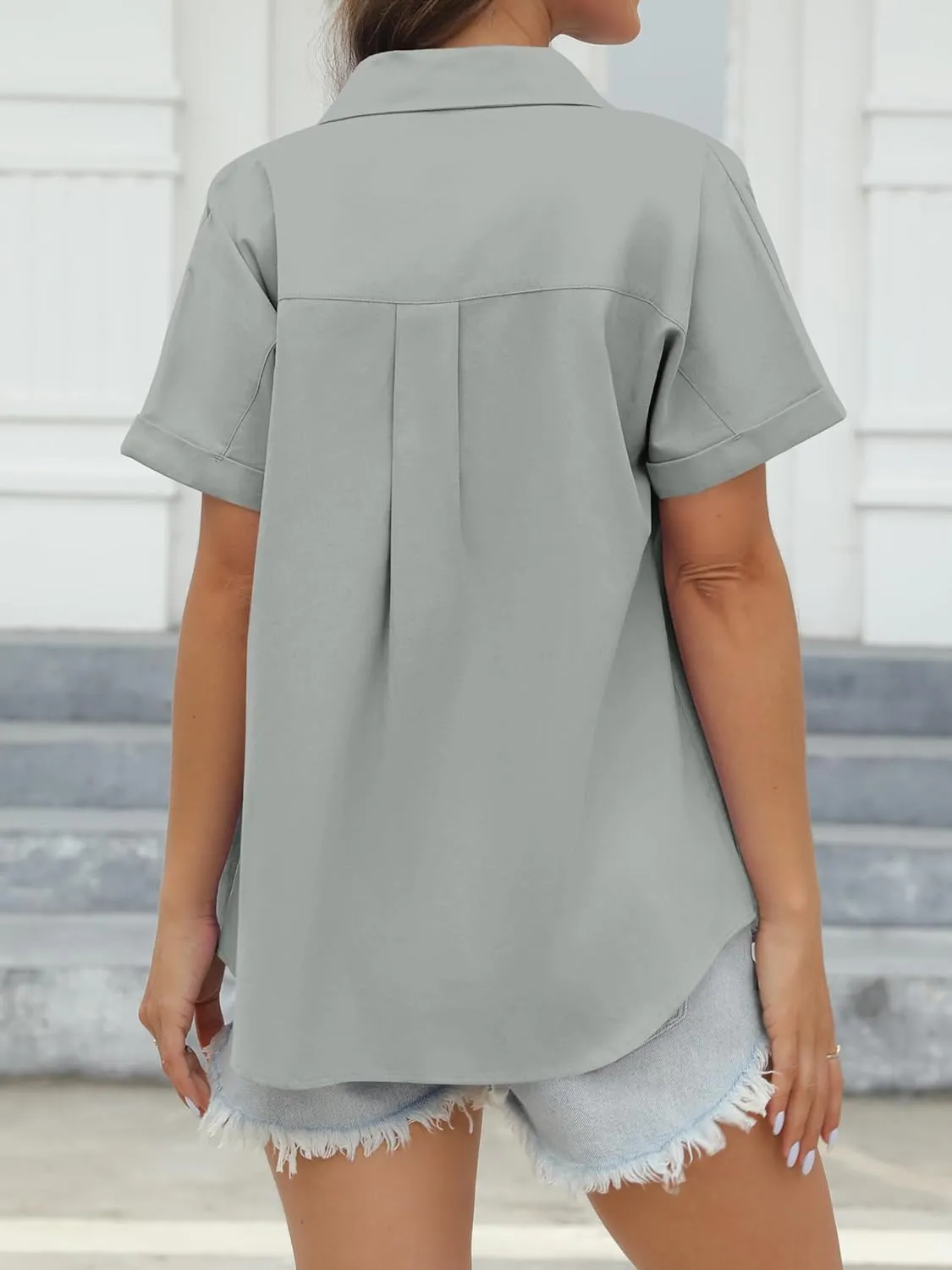 CUNLIN 100% Cotton Short Sleeve Shirts for Women Button Down Shirt Womens Blouses Casual Summer Tops with Pockets