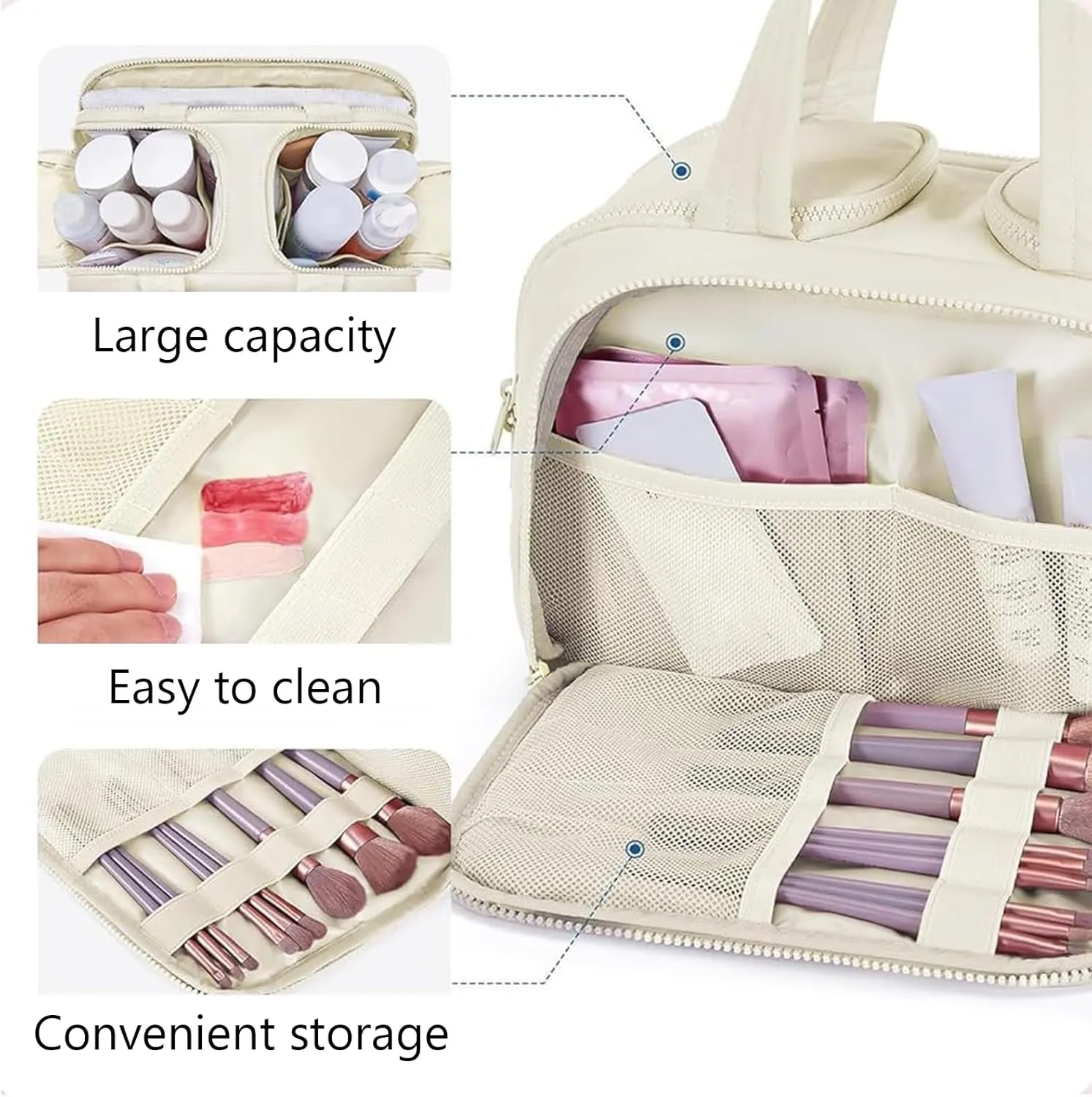 Cureaway Travel Bag Cureaway Travel Cosmetic Bag Multicolor Large Capacity Wide-Open Cosmetic Bags Portable Toiletry Bag Waterproof Hanging Organizer Wash Pouch Open Flat for Women Men (Purple)