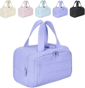 Cureaway Travel Cosmetic Bag, Cureaway Large Capacity Wide-Open Travel Cosmetic Bag, Waterproof Portable Pouch Open Flat Toiletry Bags, for Toiletries Storage (Purple)