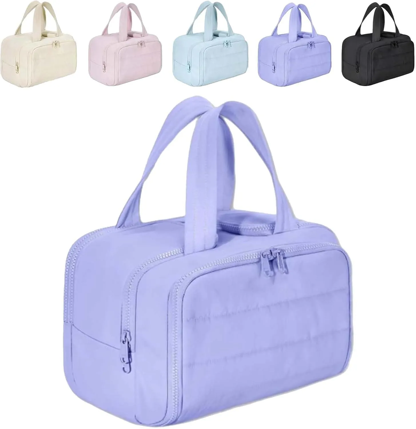 Cureaway Travel Cosmetic Bag, Cureaway Large Capacity Wide-Open Travel Cosmetic Bag, Waterproof Portable Pouch Open Flat Toiletry Bags, for Toiletries Storage (Purple)