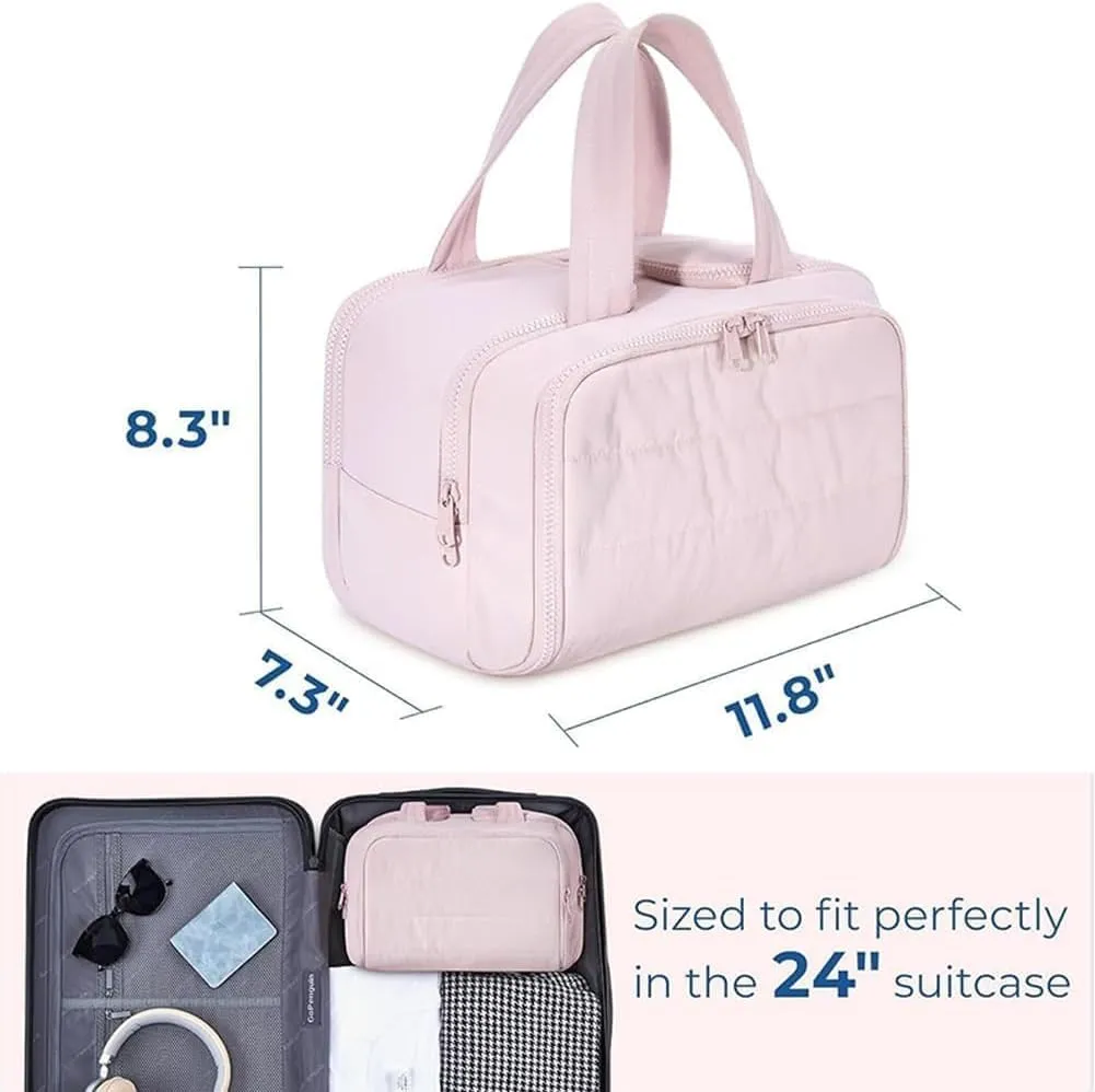 Cureaway Travel Cosmetic Bag,Curetoaway Large Capacity Wide-Open Travel Cosmetic Bag,4-In-1 Waterproof Portable Pouch Open Flat Toiletry Bags,Dry-And-Wet Separation,With 4 Compartments (Blue)