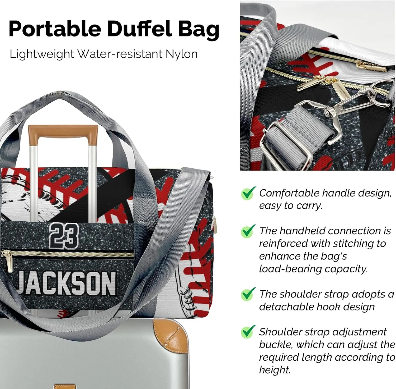 Custom Duffel Bag Baseball Team Player Gym Black Eco-Friendly Travel: Sustainable Travel Bags for Conscious Travelers